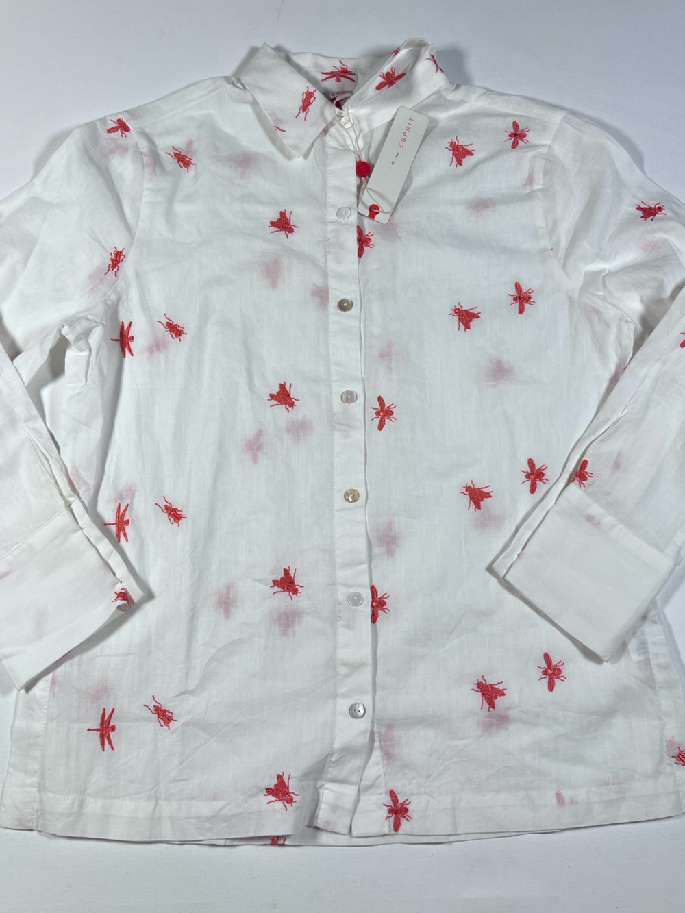 NWT ESPRIT White Embroidered button down top women’s insects small